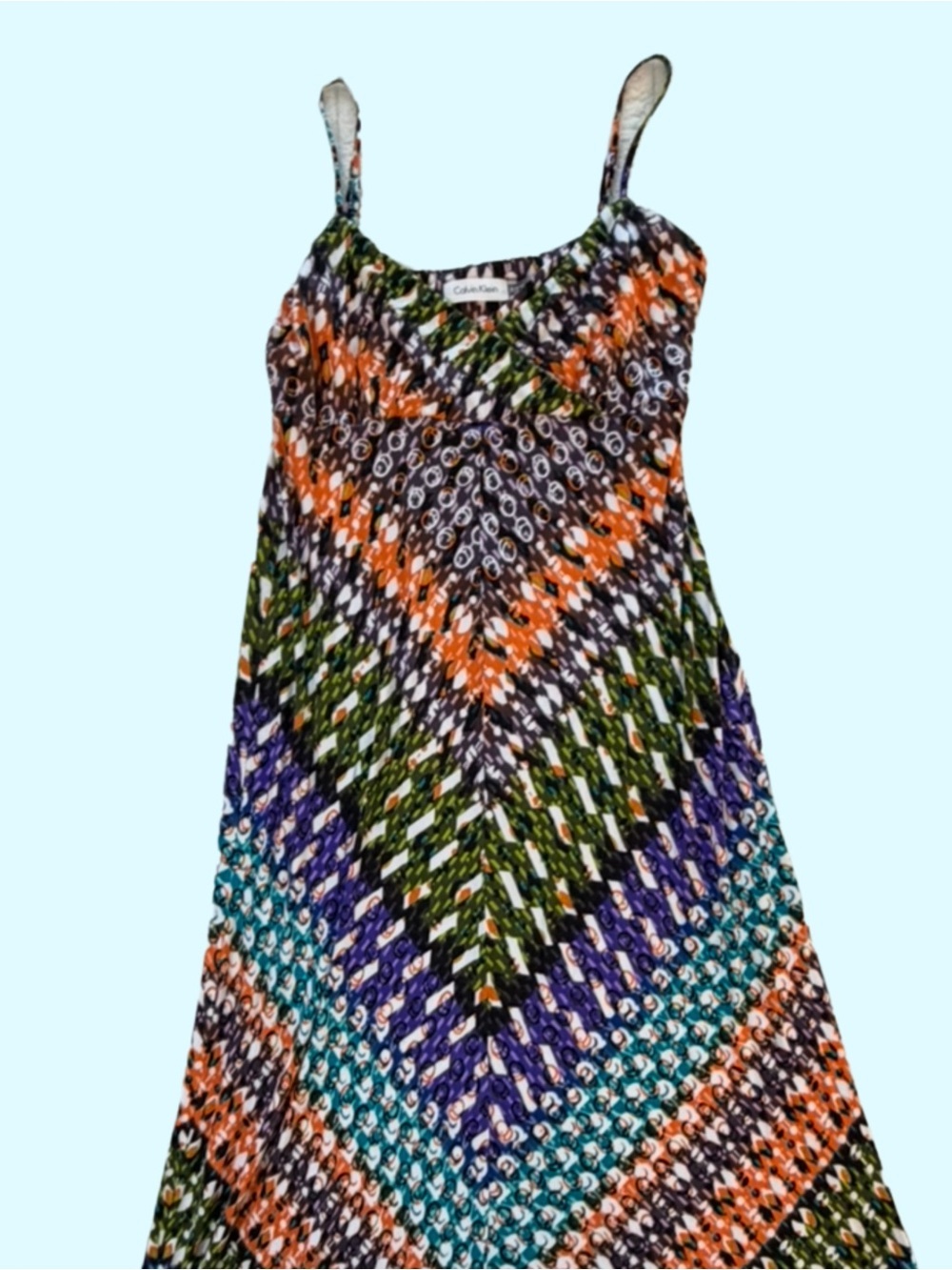Calvin Klein Strappy Chevron Maxi Dress in Orange, Green, Blue, Purple, Black